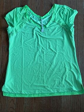lululemon athletica Neon Green V-Neck Short Sleeve Top